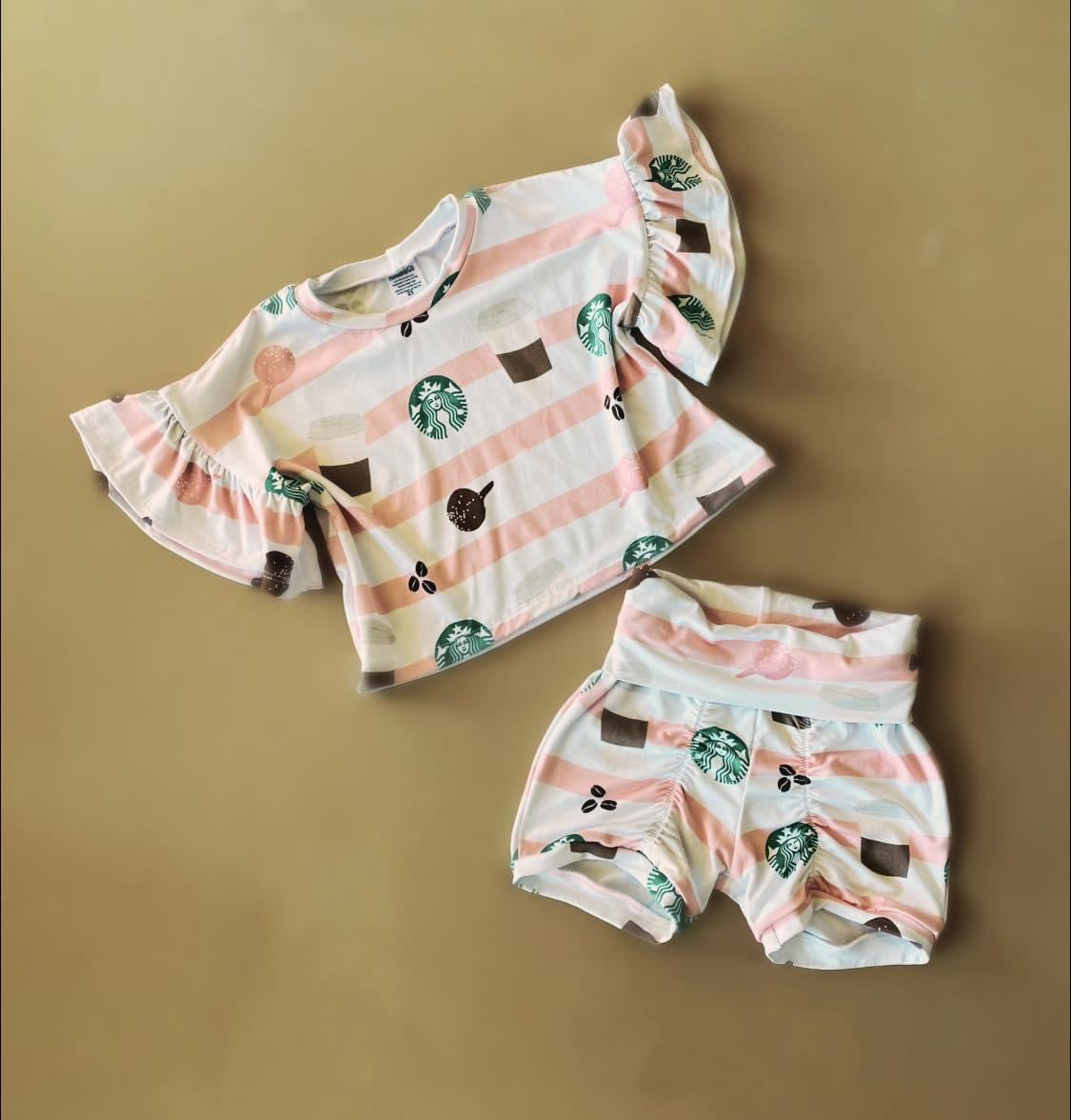 M. Huggins - RTS 2T Vintage crop with ruffle sleeve & ruched olive middies